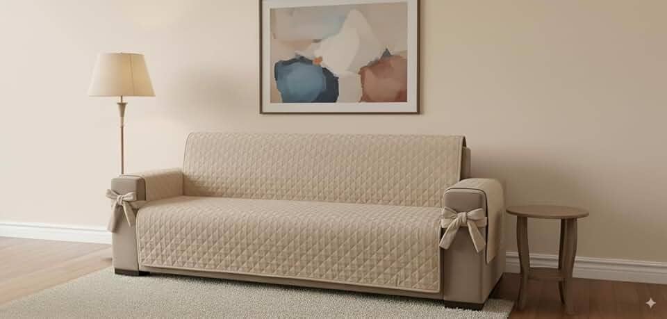 Capa Protetora para Sofá 3 Lugares Padrão | Ajustável e Lavável | Proteção Contra Sujeira, Manchas, Pets e Crianças | Diversas Cores para Decoração da Sala (Bege)