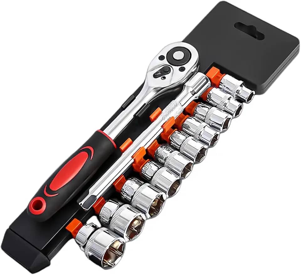 Chave Catraca 1/2 Professional 12 Peças com 10 Soquetes e Extensão 125mm - Jogo de Soquetes em Aço Carbon para Mecânica e Automotivo