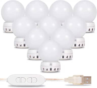 Kit 10 Lâmpadas Led Luzes De Espelho para Maquiagem Camarim Usb 6000/6500k com Interruptor e Fita Dupla Face