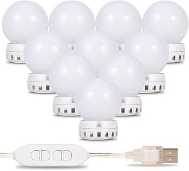 Kit 10 Lâmpadas Led Luzes De Espelho para Maquiagem Camarim Usb 6000/6500k com Interruptor e Fita Dupla Face