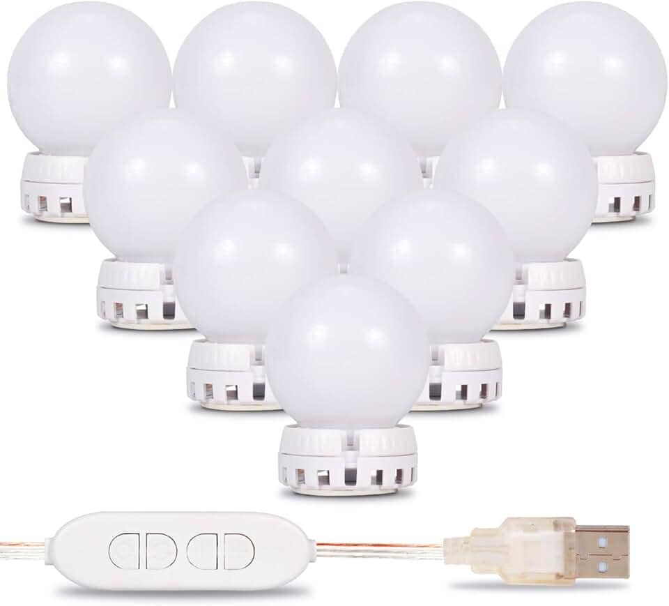 Kit 10 Lâmpadas Led Luzes De Espelho para Maquiagem Camarim Usb 6000/6500k com Interruptor e Fita Dupla Face
