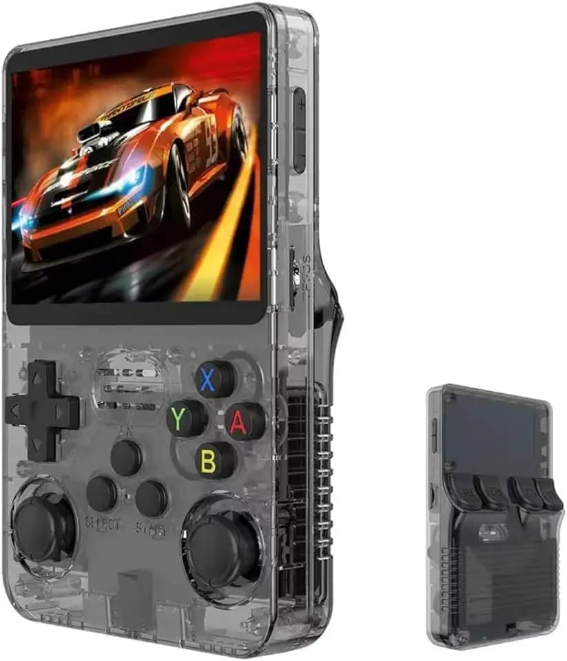 Video Game Console de bolso Portátil para jogos RG36S, cartão TF de 64 GB integrado, tela IPS de 3,5 polegadas, sistema Linux retrô, suporte a mais de 5400 jogos clássicos, gamepad sem fio 2.4G, TV, monitor - Preto.