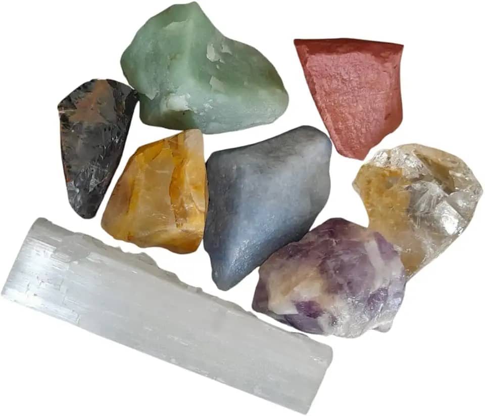 Kit Barra Selenita com 7 Pedras Brutas dos Chakras Naturais