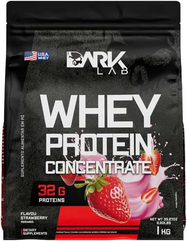 Whey Protein Concentrado Dark Lab, 1kg, Morango, Ganho de Massa Muscular