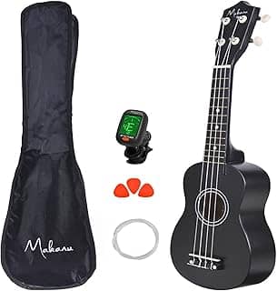 Makanu Ukulele Acústico Soprano Capa 3 Paletas + Afinador - Preto