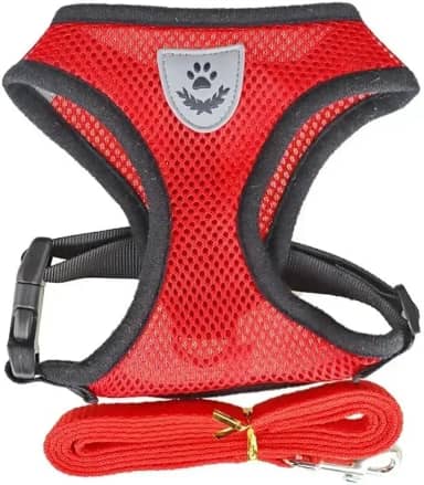 Peitoral Anti Puxão com Guia para Cães e Gatos, Tamanho M, Ideal para Filhotes e Raças Pequenas (Vermelho)