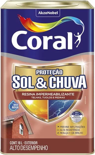 PROTEÇÃO SOL & CHUVA RESINA IMPERMEABILIZANTE CERÂMICA TELHA 18L