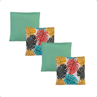 Kit Com 04 Almofadas Floral Com Enchimento Decorativo (Azul turquesa)