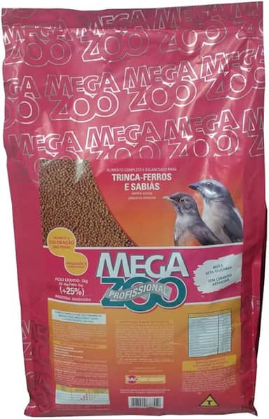 RAÇÃO MEGAZOO EXTRUSADA TRINCA-FERROS E SABIA (O20) 5KG