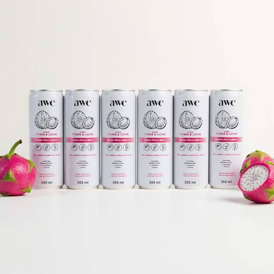 AWE Energy Pitaya e Lichia - Pack com 6 unidades, latas de 355ml Performance & Disposição Ingredientes Naturais Energia Limpa