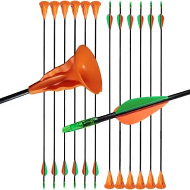 Conjunto de flechas de tiro com arco de 78,7 cm, ventosa, ponta de flecha de borracha, 6 mm, flechas de fibra de vidro para esportes e atividades ao ar livre, presentes esportivos para jovens