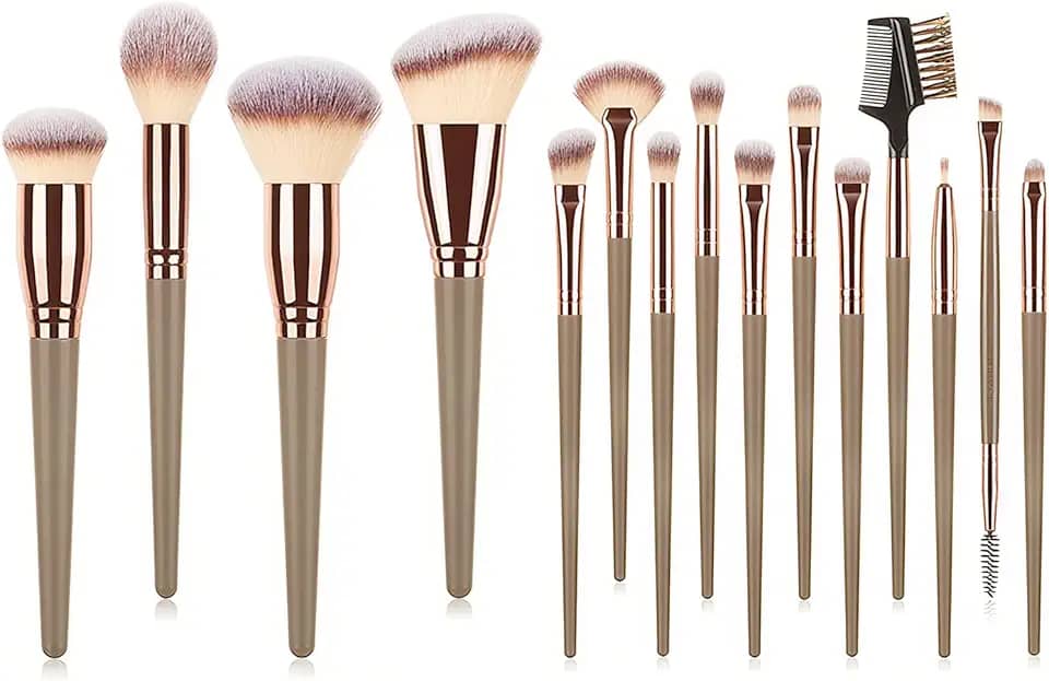Kit de Pincéis de Maquiagem 15 Peças - Cerdas Sintéticas Macias - Completo para Todos os Tipos de Make