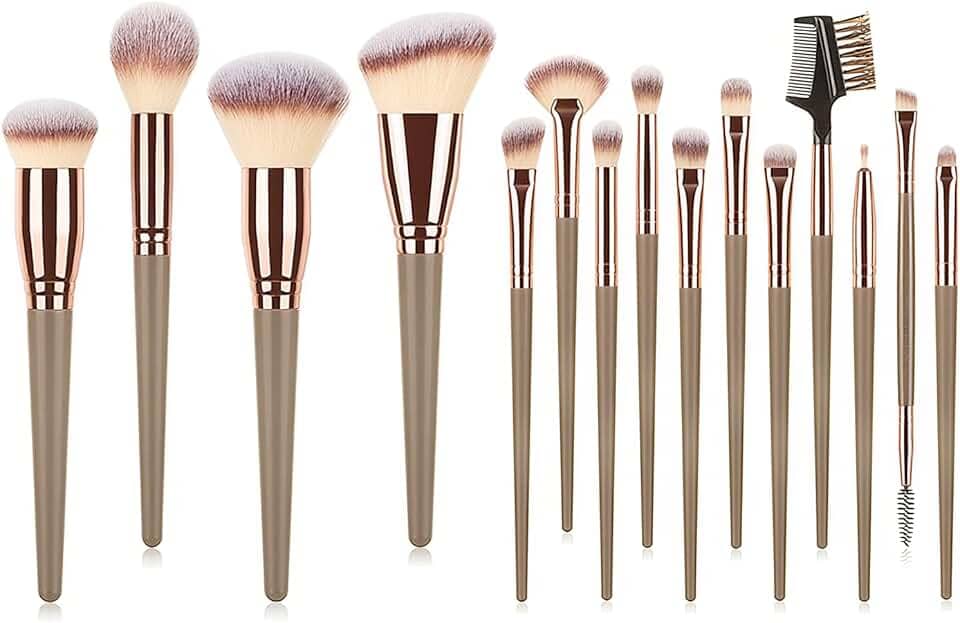 Kit de Pincéis de Maquiagem 15 Peças - Cerdas Sintéticas Macias - Completo para Todos os Tipos de Make