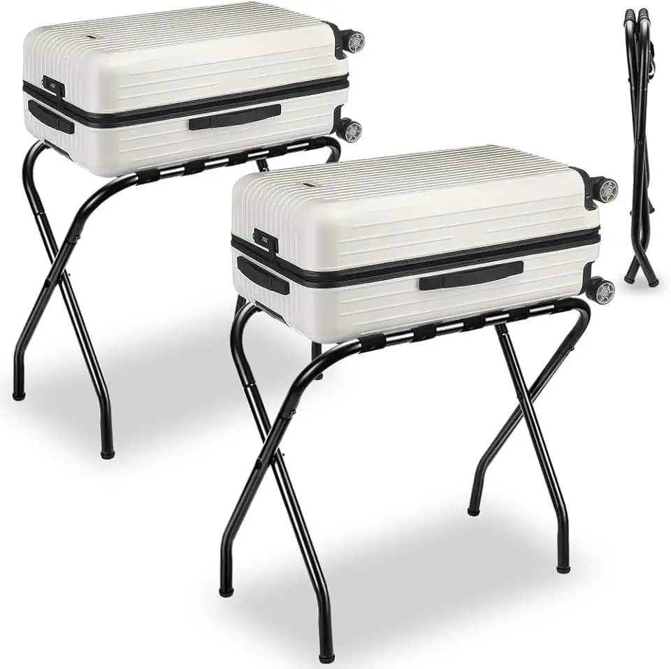 Suporte de Mala, Porta-Bagagens em Aço Inoxidável Espessado para Quartos de Hotel, Dois Porta-Bagagens com Capacidade para 100 lbs, Prateleira em Aço Inoxidável Preto