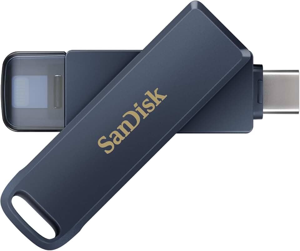 SanDisk Unidade de telefone de 128 GB para iPhone - Funciona com iPhone 15 e mais recentes (conector USB-C) e iPhone 14 e mais antigos (conector Lightning), Metallic Sky - SDIXD0N-128G-GN6N