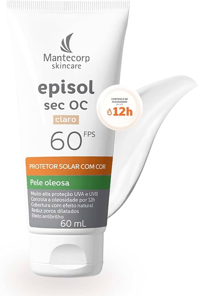 Protetor Solar Facial Episol Sec Oc Fps 60 - Tom Claro - 60ml - Para Peles Mistas a Oleosas - Acabamento Matte - Mantecorp