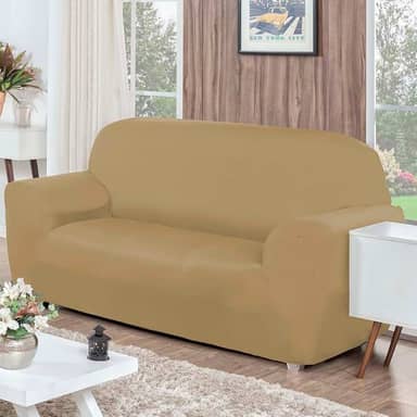 Capa de Sofá 3 Lugares com Elástico Agarradinha em Tecido Malha Gel Cores Alegres (Bege)