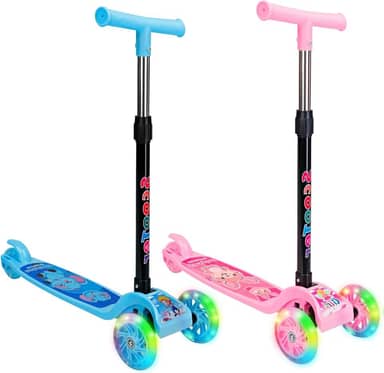 HOLTTER Patinete Infantil com LED 3 Rodas Azul e Rosa Patinete Infantil Dobrável com LED Freio Traseiro Patinete para Criança Menino e Menina Patinete Infantil Altura Ajustável