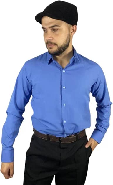 1 Camisa Social Manga Longa Slim Azul