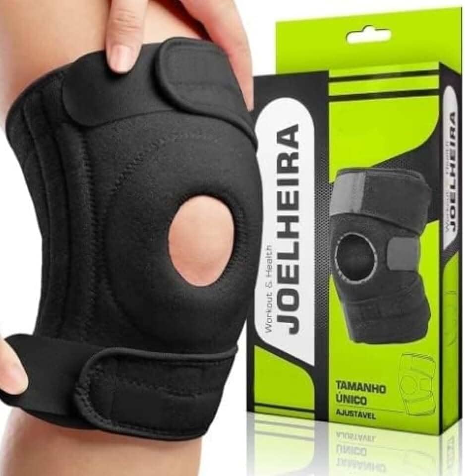 Joelheira De Compressão Ortopédica Preta Patelar Reforçada - Faixa Ajustável Bilateral