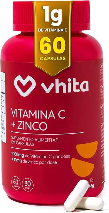 Vitamina C 1000mg e Zinco - Suporte Imunológico e Antioxidante - 60 Cápsulas, Vhita