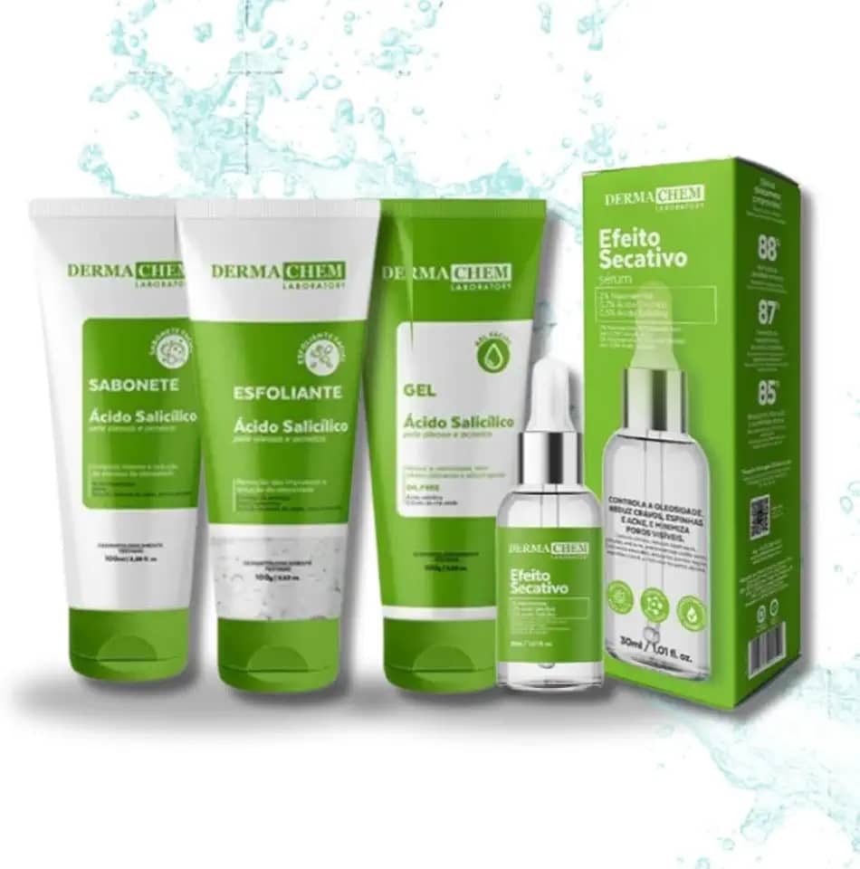 Kit Skincare Acido Salicilico Pele Oleosa + Sérum Secativo - 4 Itens 87% de EFICÁCIA COMPROVADA