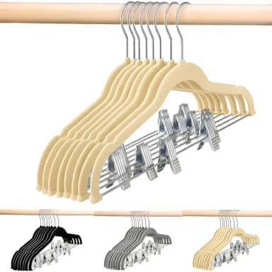 Kit 6 Cabides Veludo Presilhas Metal Adulto Reforçado Premium Calça Saia Camiseta Antideslizante (Cinza)