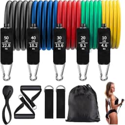 FINYQBET Kit Tubing Pro Elástico Extensor 11 Peças, Até 150 libras - kit elastico para exercicio musculação para Treino em Casa, Viagem e Academia - Ideal para Musculação, Yoga e Recuperação