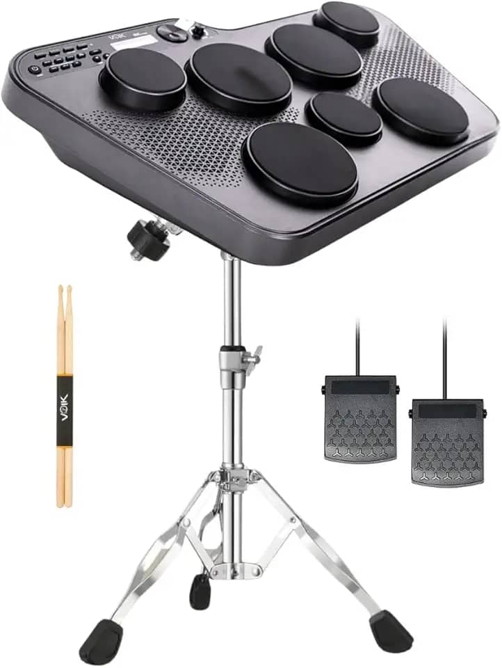 Bateria Eletrônica Portátil 7 Pads Voik BEAT-70 Com Suporte