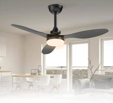 Ventilador de Teto Bivolt 110-220V de Energia 106,7 cm, Ventilador de Teto com Luz LED e Controle Remoto, Motor DC Reversível, 6 Velocidades, Preto(Bateria não inclusa)