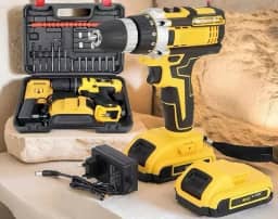 Parafusadeira Furadeira 48V com 2 Baterias, Maleta e Kit de Acessórios, Amarelo