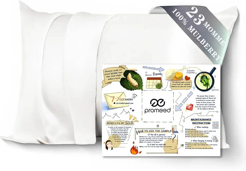 PROMEED 23 Momme Fronha de seda branca para cabelo e pele, fronha de seda amoreira 100% natural para pele sensível, fronha respirável e macia para acne (Queen 51 x 76 cm, branca)