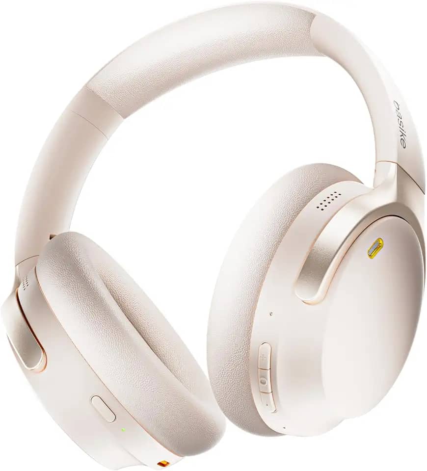 Basike Fone de Ouvido Bluetooth com Cancelamento de Ruído ANC, Áudio Hi-Fi, Bateria de Longa Duração 60h, Conforto Premium, Design Dobrável e Modo Transparente (Branco)