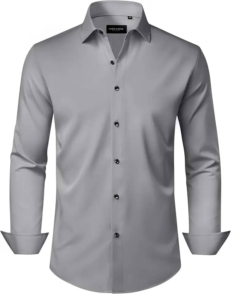 Camisas sociais masculinas, sem rugas, elástica, lisa, manga comprida, abotoada, casamento, namoro