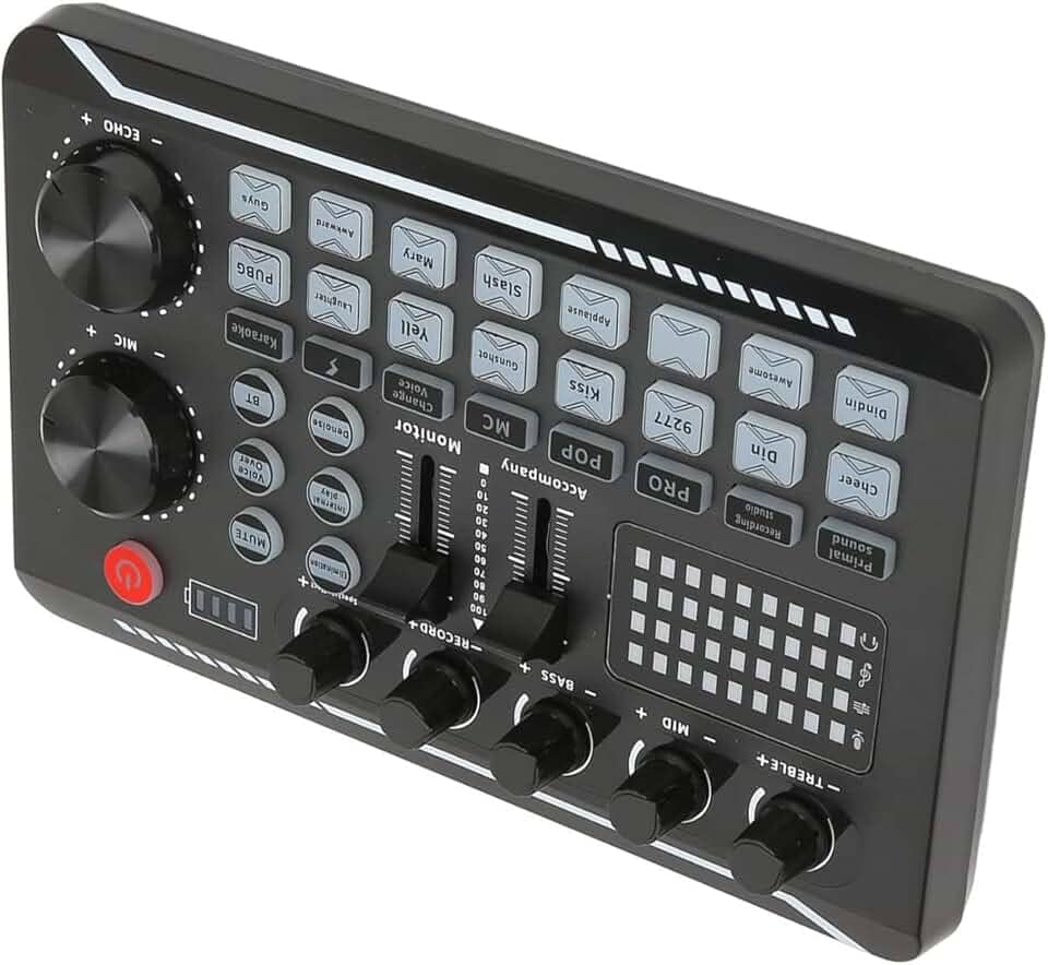 Mixer de Áudio F998 - Mini Mesa de Som Profissional com Bluetooth, Redução de Ruído, Efeitos de Voz e Equalizador para Lives, Podcast e Home Studio