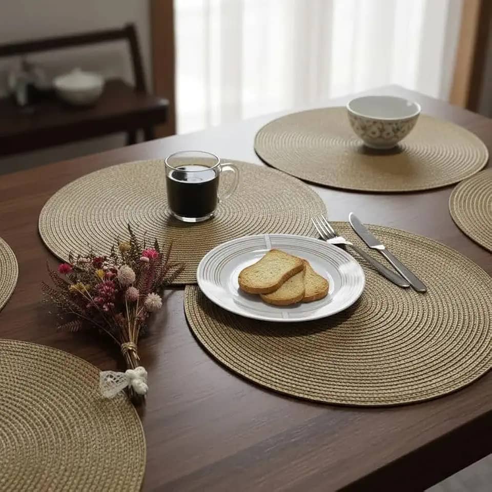 Jogo Americano Redondo Peças Mesa Posta Sousplat Panela Supla descanso De Prato Cozinha Lugar Americano (6)