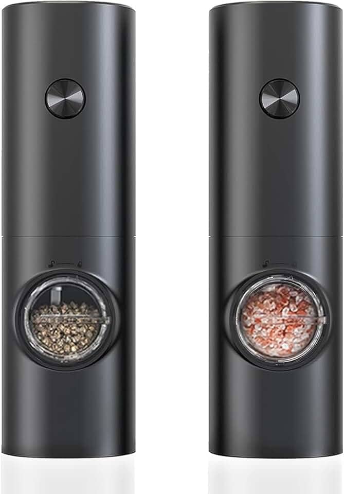 Conjunto Moedor Elétrico de Sal Pimenta (Pacote com 2) Moedor de Sal Pimenta Automático Com Recipiente de 70 ml Luz Led Operação Com Uma Mão Para Churrasco na Cozinha a Pilha Premium