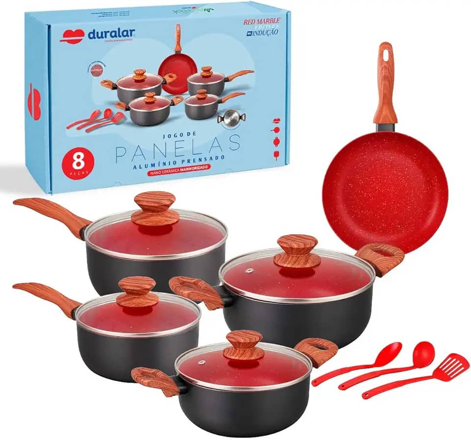 Duralar Conjunto de Panelas em Cerâmica Antiaderente, 8 Peças, Compatível com Fogão de Indução