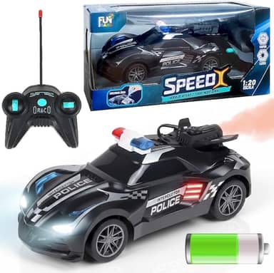 Carrinho que Solta Fumaça de Polícia Brinquedo com Luz Controle Remoto 6 Funções (Preto)