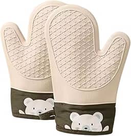 Luva Térmica De Cozinha De Silicone Proteção Para Forno e Fogão Kit Par de Luvas na cor Cinza Claro