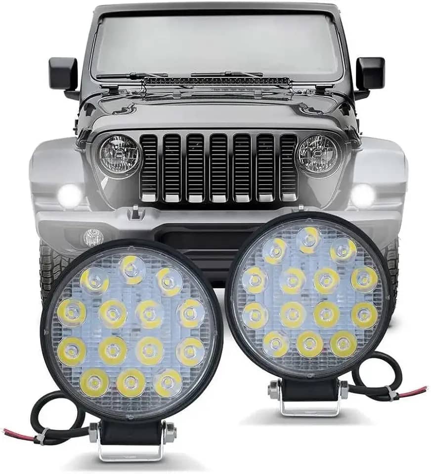 Kit 2 Farol De Milha Redondo 14 Leds 42w Automotivo Ultra Led 10/30V Veiculo, Moto Carro Caminhão Pickup Off Road - Não é modelo Slim