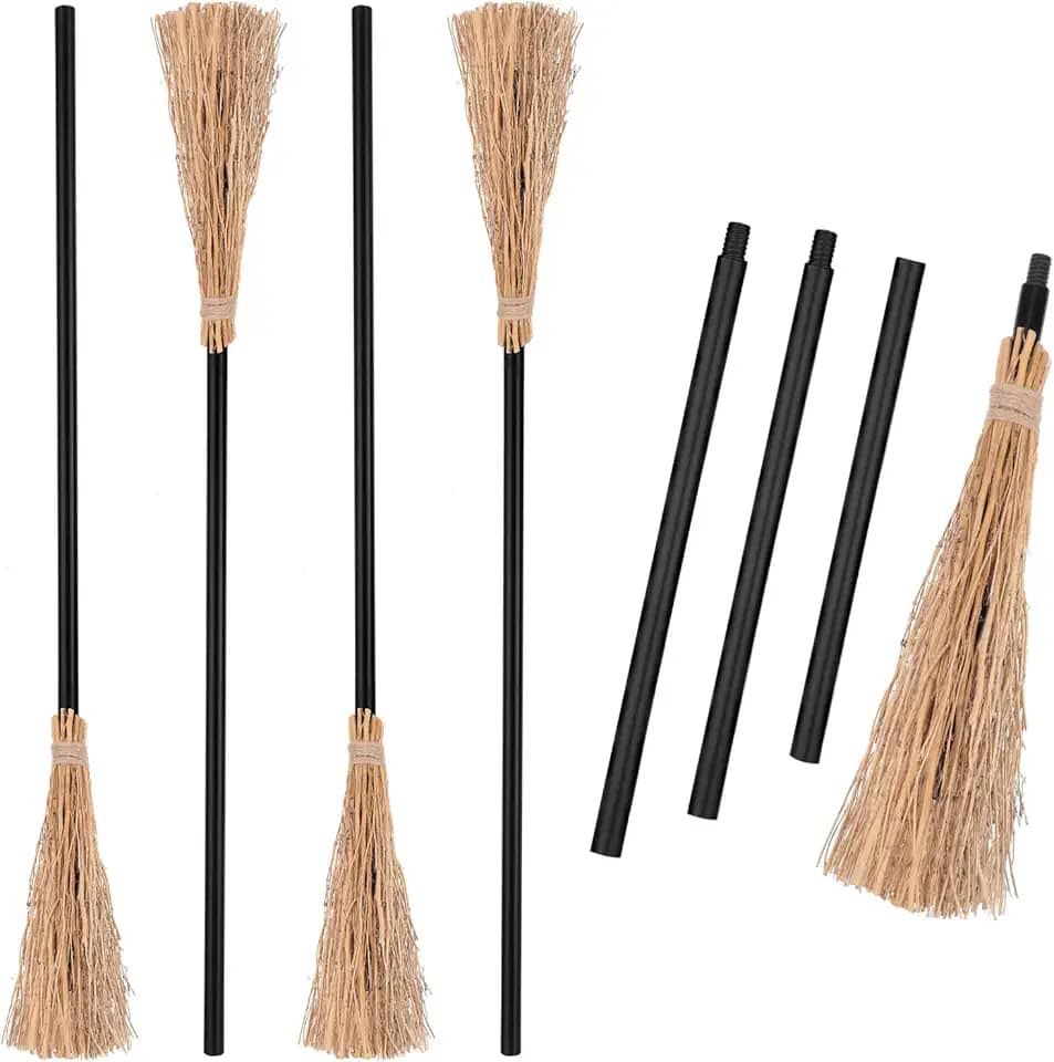 Vassoura de bruxa destacável Vassoura de bruxa cosplay adereços de fantasia acessórios realistas de feiticeiro voador vassoura acessório para fantasias (4 peças)