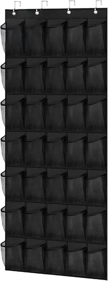 Sapateira de Porta Organizadora, Saco de Armazenamento Suspenso - Vertical, Organizador de Sapatos para Parede, Preto