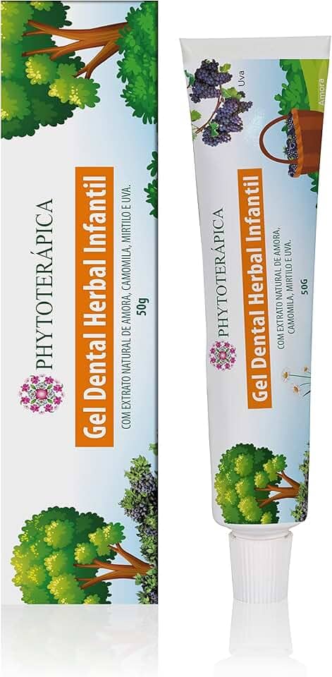 PHYTOTERAPICA - Gel Dental Herbal Infantil - Com extrato natural de Amora, Camomila, Mirtilo e Uva, Aumentam a resistência da dentina e inibem o aparecimento de cáries - 50g