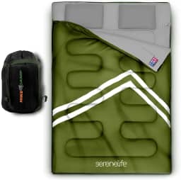 SereneLife Saco de dormir duplo com travesseiros, impermeável e removível para 2 sacos individuais, leve e quente, perfeito para acampamento, caminhada, mochila e clima frio, adequado para