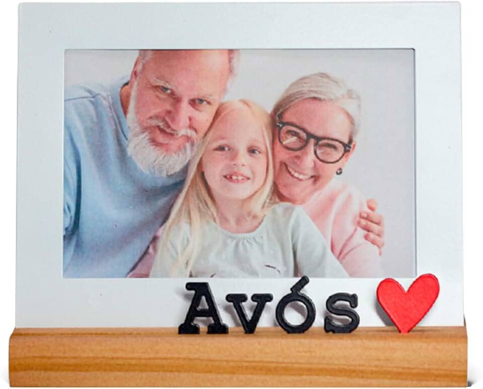 Porta Retrato Avós 10x15cm, Moldura Decorativa em Metal e Madeira, branco, preto, vermelho, nogueira - GEGUTON