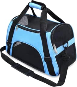 Bolsa Transporte Pet Avião 43x24x29cm, Aconchegante e Segura para Gatos e Cães Bebês de 2 a 4 Meses (até 3kg), Caixa de Transporte para Filhotes com Ventilação 4 Lados, Leve, Portátil e Resistente