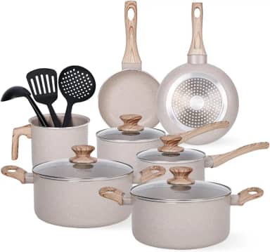 Jogo de Panelas Cerâmica Antiaderente Indução 10 Peças, Compatível com Fogão de Indução, Gás e Elétrico, Cinza