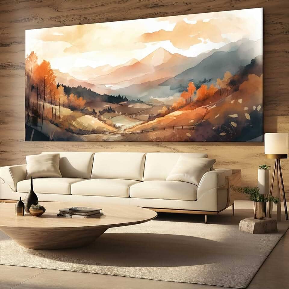 Quadro Decorativo para Sala Quarto Hall 100x70 Paisagem Abstrato Campo Horizontal Grande Decoração Parede Tela