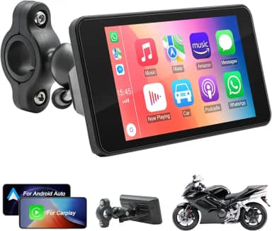 Tela CarPlay para motocicleta com Apple CarPlay Android Auto sem fio, tela sensível ao toque de 4,7 polegadas à prova d'água, navegação GPS para motocicleta, suporta navegação GPS/link espelhado